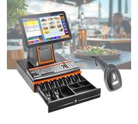 Caja Registradora Inteligente Todo Uno Con Teclado 101 Teclas Pantalla Táctil LCD Terminal De Sistema POS Electrónico For Comercio Minorista Supermercado Restaurante Comida Rápida(White,DualScreen)