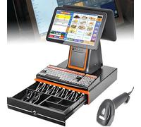 Caja Registradora Inteligente Todo Uno Monitor Efectivo Con Pantalla Táctil LCD 15,6",Impresora Recibos Incorporada,Compatible Con 30 Idiomas,For Sistemas Punto Venta Minorista(Black,DualScreen)