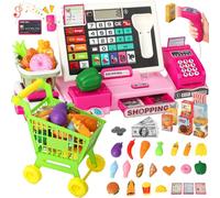 Caja Registradora Juguete Niños Juego de Imitación Supermercado con Sonidos, la Compra, Regalo Educativo para Niños y Niñas de 3, 4, 5, 6 Años (Rosa)