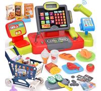 Caja Registradora Juguetes, grande Caja Registradora Niños con Escáner, Carro de La Compra Juguete, Real Calculadora, Alimento Juguete, Maquina Registradora Juguete Regalo Niños Niñas 3 4 5 6 7 8 años