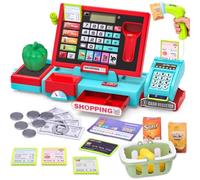 Caja Registradora Juguetes Multifuncional,Juguetes de rol de Caja registradora de supermercado, Incluye Funciones de escaneo y Sonido, JJuguete de rol Apto para Niños y Niñas a Partir de 3 Años (Rojo)
