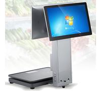 Caja registradora para pequeñas empresas con impresora de 58 mm, pantalla de doble cara de 15.6 pulgadas, múltiples puertos y pantalla ajustable