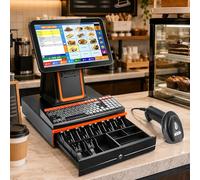 Caja Registradora Táctil Para Comercios, Restaurantes Y Cafeterías, Con Impresora Integrada, Cajón Portamonedas, Lector De Códigos De Barras, Pantalla Para Cliente Y Pantalla De 15,6" Black