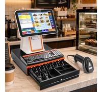 Caja Registradora Táctil Para Comercios, Restaurantes Y Cafeterías, Con Impresora Integrada, Cajón Portamonedas, Lector De Códigos De Barras, Pantalla Para Cliente Y Pantalla De 15,6" White