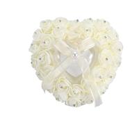 Caja romántica for anillos de boda en forma corazón con decoración diamantes imitación rosas y cojín for Para la Ceremonia de Boda(Beige)