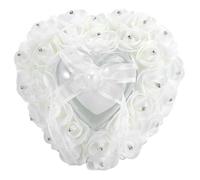 Caja romántica for anillos de boda en forma corazón con decoración diamantes imitación rosas y cojín for Para la Ceremonia de Boda(White)