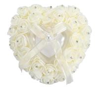 Caja romántica for anillos de boda en forma corazón con decoración diamantes imitación rosas y cojín for Para la Ceremonia de Boda(Beige)