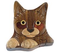 Caja rompecabezas de madera con forma de gato tallada a mano en Vietnam - Arte en madera con intarsia
