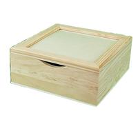 Caja servilletero Tapa Cristal. Madera sin Tratar. para Pintar. Decoración y Manualidades. Medidas Exteriores: 21 * 21 * 8 cm. Medidas Interiores: 18,5 * 18,5 * 7 cm.