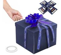 Caja Sorpresa Explosión 5 Niveles con Cintas Incluidas, Caja Regalo DIY | Fácil de Montar, se Abre de Golpe al Destapar, Idea Original para Cumpleaños,Aniversario de Pareja, San Valentín, Madre Azul