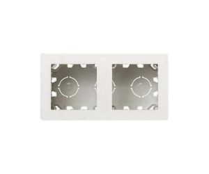 Caja superficie 2 elementos con características de la serie 270, ideal para instalaciones eléctricas y distribución de energía.