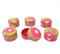 CAJA TAMAÑO MINI PASTILLERO SEDA ROJA INTERIOR REDONDA ARTESANIA DECOPAUGE VARIADO (EL PRECIO ES PARA 1 UNIDAD)