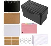 Caja Tarjetas Índice Negro, Fichas Coloridas con 15 Registros, 6 Anillos, 6 Pegatinas, Flashcards Colores para Viajes, Notas Aprendizaje, Material Escolar, Recetas, Estudiar, Oficina, Hogar, Estudio