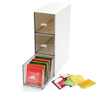 Caja Té con 3 Cajones de PláStico Portabolsitas Organizador con Cajas de PláStico Organizador Infusiones Cocina Transparente Mini Cajonera para Bolsas de Té, Azúcar, Cápsulas de Café (23 X 17 X 8 cm)