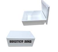 Caja térmica de poliestireno, contenedor isotérmico para alimentos, blanco, 55 x 37 x 19 cm, capacidad 30 kg, con tapa hermética, para transporte refrigerado
