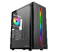UNYKAch Caja Gaming ATX Armor Lumina Black con Frontal con Tira de Led ARGB, Rejillas Verticales de Refrigeración, Panel Lateral de Vidrio Templado y un Ventilador ARGB de 120 mm