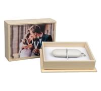 Caja USB de alta calidad con ventana de cristal acrílico, perfecta para guardar cuidadosamente recuerdos valiosos (crema)