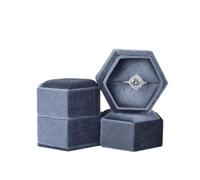 Caja Vintage Octogonal Cuadrada For Anillos Individuales Y Dobles Con Tapa Desmontable, Ideal For Guardar Pendientes, Propuestas para Propuesta, Boda(Grey Blue-S,Single ring box)