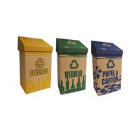 Cajadecarton Pack de 3 Papeleras de Cartón para Reciclaje. Verde para Vidrio, Azul para Papel y Cartón, Amarilla para Plástico