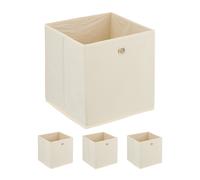 Relaxdays Cajas Almacenaje con Asas Redondas de Acero, Set de 4, Plegables, 30 x 30 x 30 cm, Cajones Tela, Cestos, Crema, Tejida