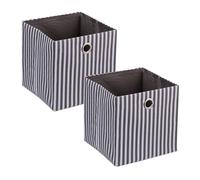 Relaxdays Aufbewahrungsbox Grau im 2er Cajas Almacenaje Tela Estampado de Rayas, Set de 2, 30,5 x 30 x 30 cm, Estanterías, Plegables, Gris y Blanco, Papel
