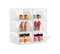 SONGMICS Cajas para Zapatos, Juego de 6, Almacenamiento de Zapatos de Plástico, Apilables y Conectables, con Puerta Magnética, Transparentes, hasta Talla 46, Blanco Nube LSP806WH01