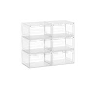 SONGMICS Cajas para Zapatos, Juego de 8, Organizador de Zapatos Transparente, de Plástico, con Puerta, Apilable, 33 x 28,5 x 19,2 cm, para hasta la talla 46, Blanco Transparente LSP508W01