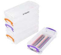 Cajas apilables transparentes para lápices, 6 recipientes de almacenamiento de plástico para lápices, bolígrafos, marcadores, gomas de borrar, tapa a presión, organizador de oficina, Caja