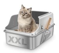 Cajas de Acero Inoxidable para Gatos, Caja de Arena, Arenero Gato Grande con Pala arenero Gato, Borde Alto, Residuos No Pegajosos, No Atrae Olores, Fácil de Limpiar(60x40x35cm)