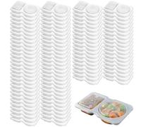 Cajas de aderezo para ensaladas,cajas de salsa de condimentos - 100 piezas tazas de condimento para almuerzo de Camping con tapas,Pequeños recipientes de condimento con 2 compartimentos para salco