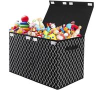Cajas de Almacenaje Juguetes con Tapa - Caja de Almacenamiento Para Niños 83L Cajas Organizadoras de Tela Plegable con Asa para Juguetes Ropa Libros Dormitorio (Cuadros Negros)