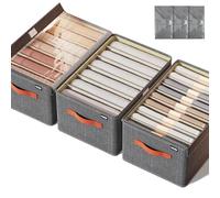 Cajas de almacenamiento apilables, 3 unidades, organizador de armario extensible, 6/7/9 compartimentos, 40 x 27 x 20 cm, organizador con tapa transparente para vaqueros, pantalones, camisetas, ropa