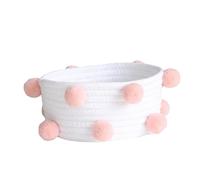 Cajas De Almacenamiento Cuerda Algodón Con Pompón, Cestas Tejidas A Mano, Ropa Sucia, Cesto For La Colada, Accesorio Organizador Artículos Diversos Escritorio(White,L)