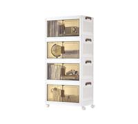 SONGMICS Cajas de Almacenamiento de 4 Niveles, Organizador con 1 Tapa, Cajas Apilables, con Ruedas, de Plástico, con Puerta Magnética, Blanco, 45 L por Nivel, RLB450WZ01