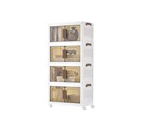 SONGMICS Cajas de Almacenamiento de 4 Niveles, Organizador con 1 Tapa, Cajas Apilables, con Ruedas, de Plástico, con Puerta Magnética, Blanco, 25 L por Nivel, RLB445WZ01