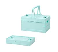Cajas de almacenamiento de plástico con tapa, pequeñas cajas plegables en colores pastel, cesta de la compra, cestas de picnic coloridas para aula, oficina, dormitorio, decoración del hogar (azul)