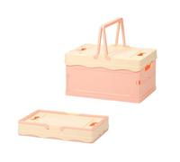 Cajas de almacenamiento de plástico con tapa, pequeñas cajas plegables en colores pastel, cesta de la compra, cestas de picnic coloridas para aula, oficina, dormitorio, decoración del hogar (beige