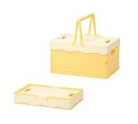 Cajas de almacenamiento de plástico con tapa, pequeñas cajas plegables en colores pastel, cesta de la compra, cestas de picnic coloridas para aula, oficina, dormitorio, decoración del hogar (beige