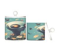 Cajas de almacenamiento de plástico transparente con tapa de dibujos animados Aliens Science - Ficción y fantasía, cubos de almacenamiento pequeños decorativos para hisopos de algodón, almohadillas de