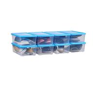 Cajas de almacenamiento de plástico transparente con tapas apilables de 6 L para zapatos, paquete de 8 unidades, color azul, ideales para armario y fiesta de nización en el hogar, club de América