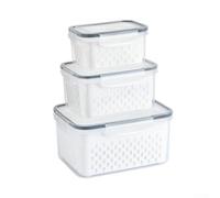 Cajas de almacenamiento frescas para refrigerador, paquete de 3 con colador, tapas herméticas para bayas y verduras, carne, sin BPA (gris B)