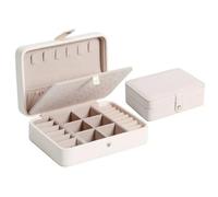 Cajas de almacenamiento joyería cuero PU, joyero viaje portátil, collar, pendientes, anillo, organizador, estuche exposición Para Joyas(White,M)