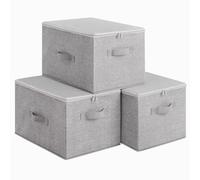 SONGMICS Cajas de Almacenamiento Plegables, Juego de 3 Organizadores en Cajas con Tapas y Asas, para Ropa, 40 x 30 x 25 cm, Tejido de Tela No Tejida, Gris Paloma RZB003W01