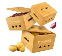 Cajas de almacenamiento Relaxdays, 3 tamaños, para patatas, cebollas y ajo, cocina, bambú natural