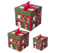 Cajas de anidación de Navidad, cajas de cartón, caja apilada de Navidad con tapas y lazo, caja de regalo apilable de Navidad, 3 tamaños surtidos para envolver decoraciones navideñas