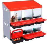 Cajas de anidación de pollo, caja metálica de 6 agujeros para poner huevos de gallina con percha oscilante y colección de huevos desplegables, para varias razas de pollos sin soporte, color rojo 0,6
