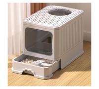 Cajas de Arena Caja de Arena for Gatos Plegable con Tapa, Caja for Pala, Inodoro antisalpicaduras Entrada Superior, for Cubierta, y Salida bidireccional, diseño cajón(Grey)