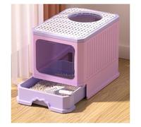 Cajas de Arena Caja de Arena for Gatos Plegable con Tapa, Caja for Pala, Inodoro antisalpicaduras Entrada Superior, for Cubierta, y Salida bidireccional, diseño cajón(Purple)