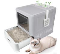 Cajas de arena para gatos de acero inoxidable cerradas, caja de arena plegable grande con tapa, caja de arena de acero inoxidable cubierta con capucha, fácil limpieza, sin fugas de orina, sartén más