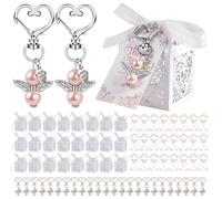 Cajas de caramelos para boda - Preferencia de cajas, contenedores de fiesta | 24 cajas de regalo con cinta, elegantes cajas de dulces con ángel de perlas de metal Love para despedida de soltera, baby